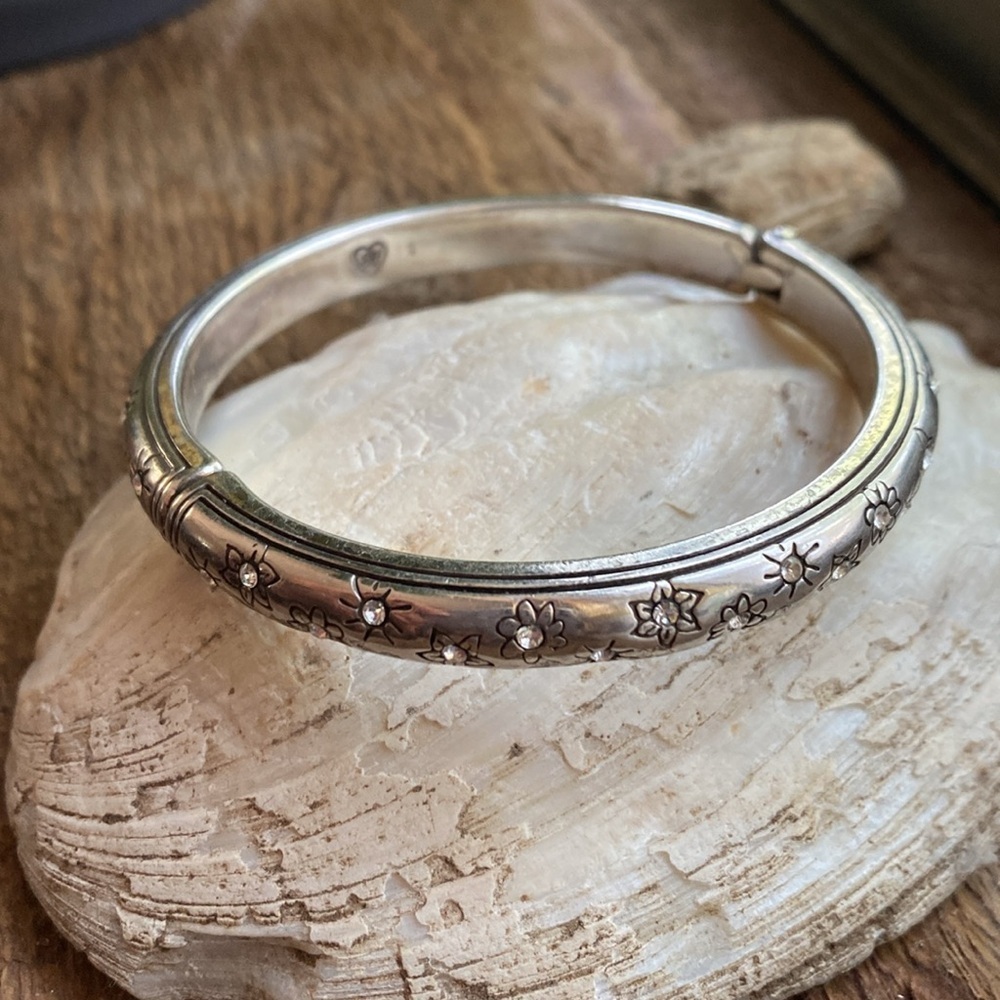 Brighton floral etched silver and crystal hinged bangle‎ bracelet